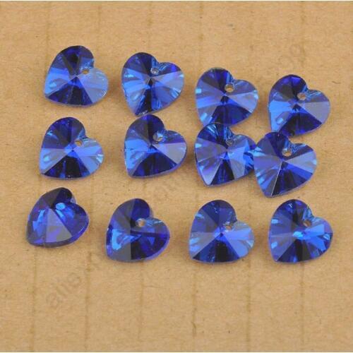 Fast Shipping 50PCS 10MM 6228 Blue Austrian Crystal Heart Pendant Bead DIY Handmade Jewelry Earrings Findings Design