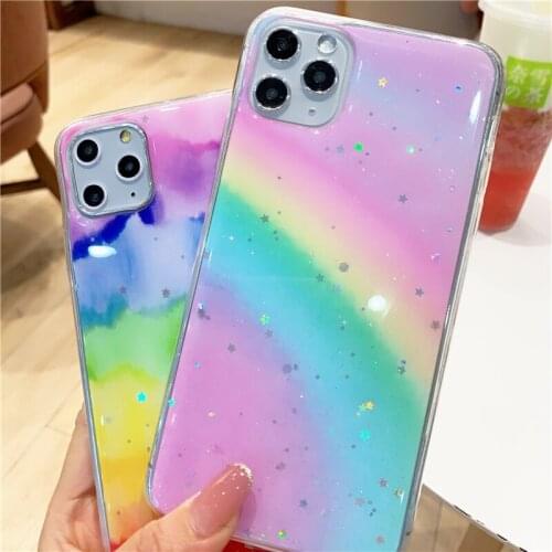 Luxury Girl Glitter Diamond Case For iPhone 12 11 Pro Max Xr Xs Max 7 8plus 6 6s Plus Bling Rainbow Star Cover