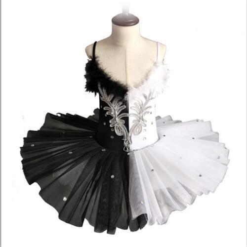 Black and White Stitching Ballet Dance Tutu Dress Girls Professional Swan Lake Delicate Lace Children Ballerina Dress Costumes