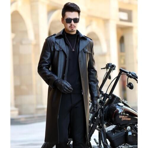 Long mens leather jacket motorcycle coat men jackets business casual clothes plus velvet jaqueta de couro fashion autumn winter