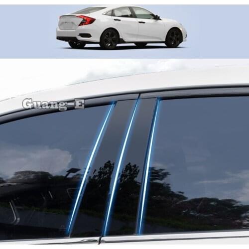 For Honda Civic Sedan 10th 2016-2021 Car PC Material Pillar Post Cover Door Trim Window Piano Black Molding Sticker Plate 6pcs