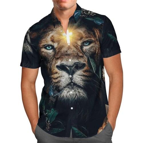 Hawaii Shirt Hawaiian beach summer Fashion Jesus Lion Printed 3d Mens Shirt Harajuku Tee hip hop shirts 06