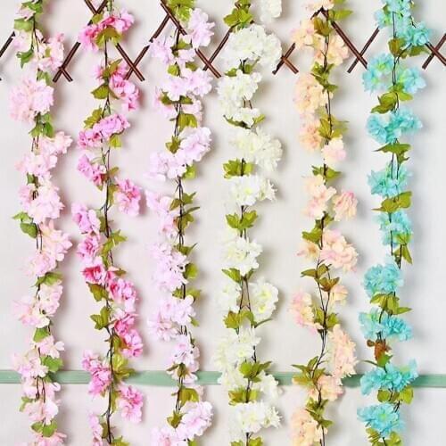220cm Artificial Flower Vine Artificial Sakura Silk Flowers Fake Flower Wall Decor Party Wedding Decoration Home Decor