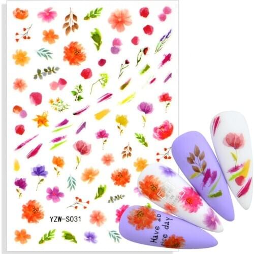 Red Bloming Flower Designs Nails Art Sticker Self-adhesive Decal DIY Nail Slider With Back Glue 2021 New Fashion Nail Decoration