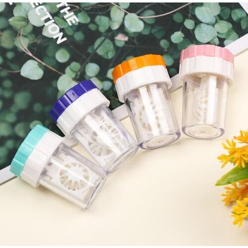 1PC Fashion Contact Lens Case Mini Portable Rotatable Soaking Box Plastic Candy Color Travel Glasses Holder Container