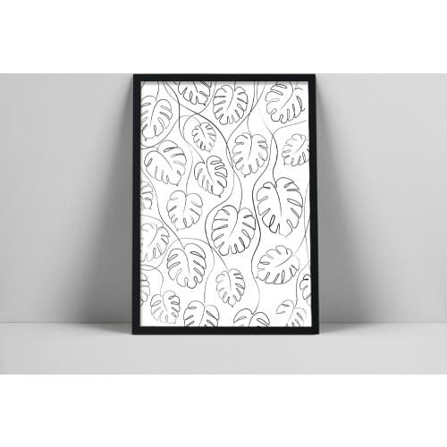 Monstera leaf one line drawing print, Tropical leaves print, Botanical art, Printable plant wall art, Minimalist poster, Home wa