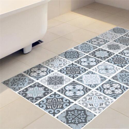 Blue & gray Mediterranean imitation ceramic tile sticker Kitchen Study Room waterproof non-slip wear-resistant floor stickers