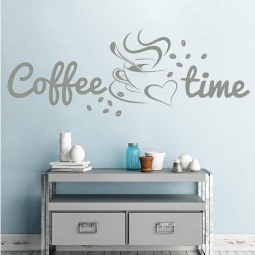 Coffee Time Wall Stickers Modern Cafe Art Kitchen Coffee Shop Office Background Removable Mural Home Decor Decals Poster DW10489