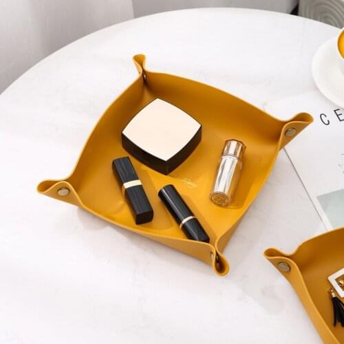 Desktop Storage Tray Key Plate PU Leather Storage Trays Home Decorative Trays for Key Wallet Makeup Coins Folding Storage Box