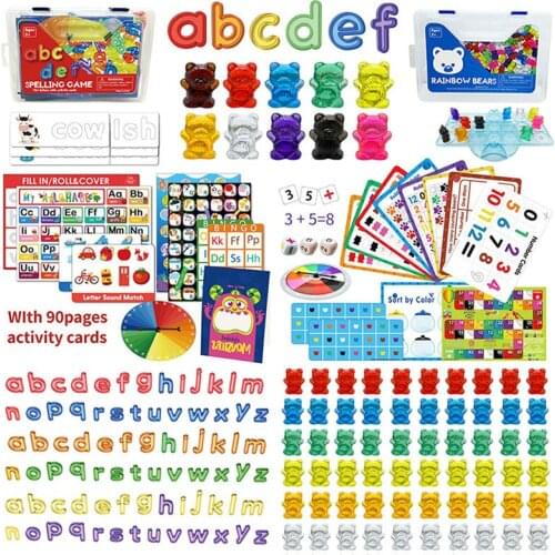 Educational Toys Children Rainbow Alphabet Counting Bear Transparent Letters Spelling Word Rainbow Matching Game Montessori Toys