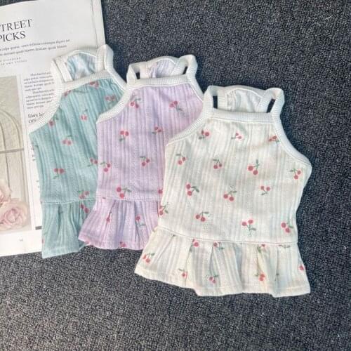 Pet Dog Clothes Solid Dresses Clothings Dogs Super Small Clothing Cute Cherry Print Spring Summer White Purple Thin Ropa Perro