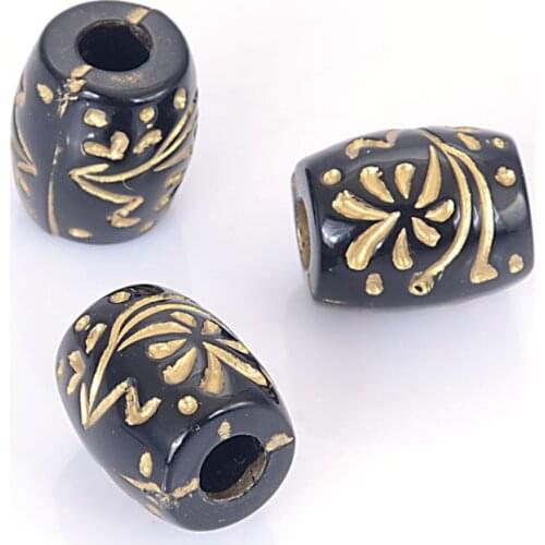 Wholesale 10x12mm Antique Style Design Plating Acrylic Stripe Oval Spacer Beads With Gold Lined For Diy Jewelry Making
