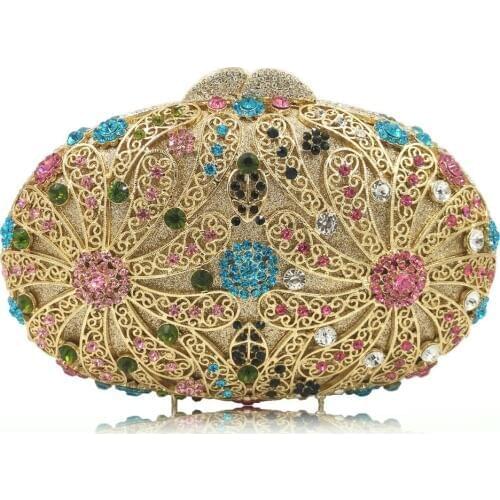 Hollow Out Flower gold/red/grey/yellow Crystal Women Evening Bags Wedding Dinner Diamond Handbag Purse Bolsa De Mano lady gift