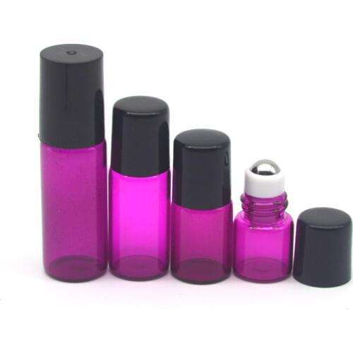 3pcs Empty Perfume 1ml 2ml 3ml 5ml Rose-red Glass Roller Bottle Essential Oil Sample Roll-On Bottle Free Shipping