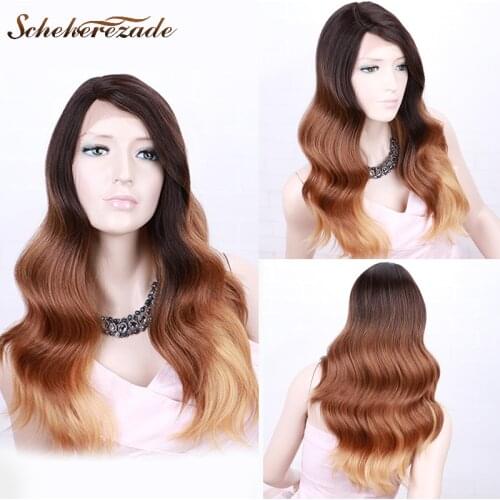 Ombre Lace Front Wig Synthetic Blonde Lace Front Wig Long Wavy Wigs For Women Synthetic Heat Resistant Cosplay Wig Scheherezade