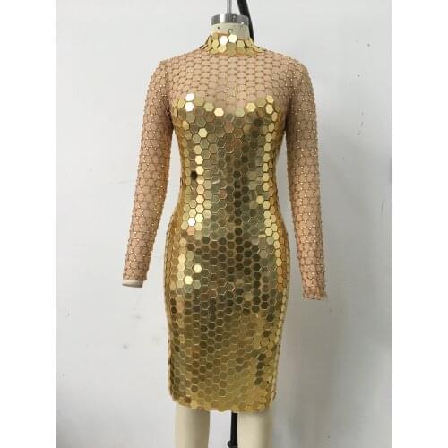 Rhinestone Mirror Transparent Dress Birthday Celebrate Outfit Women Dance Dress Prom Show Short Dress YOUDU