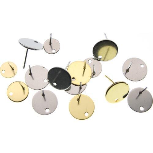 20pcs Stainless Steel Blank Post Earring Studs Pins Steel Gold Color Flat Round Tray Base for Earring Jewelry Findings 8 10 12mm