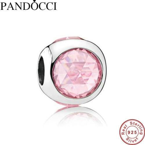 QANDOCCI Fits Original Bracelets Radiant Droplet Beads with Pink Crystals 100% 925 Sterling-Silver-Jewelry Free Shipping