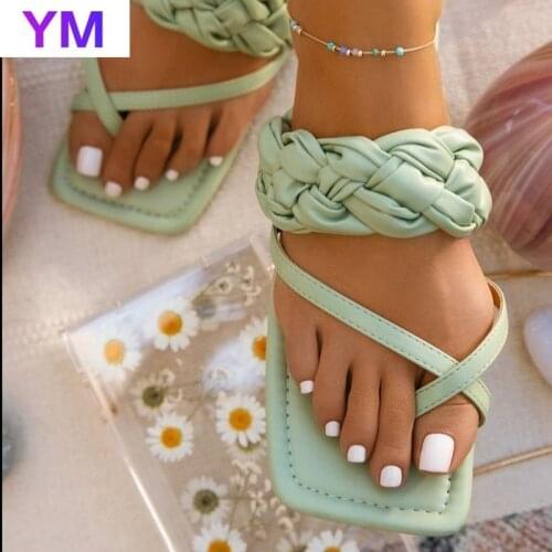 2021 New Brand Design Gladiator Sandals Shoes Narrow Band Square Head Clip On Strappy Beach Slippers Zapatillas Casa Mujer 36-43