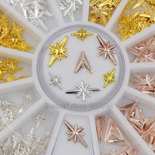 Mix 3 Colors Starlight Rose Gold Arrow Head Shape Metallic Nail Art Rhinestones Decorations Gem DIY Salon Wheel