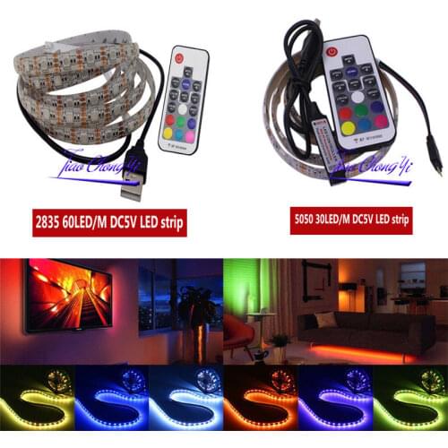 LED Strip Light 5050 2835 SMD RGB Bar TV White Lighting Kit +17Key RGB USB Remote Control DC5V