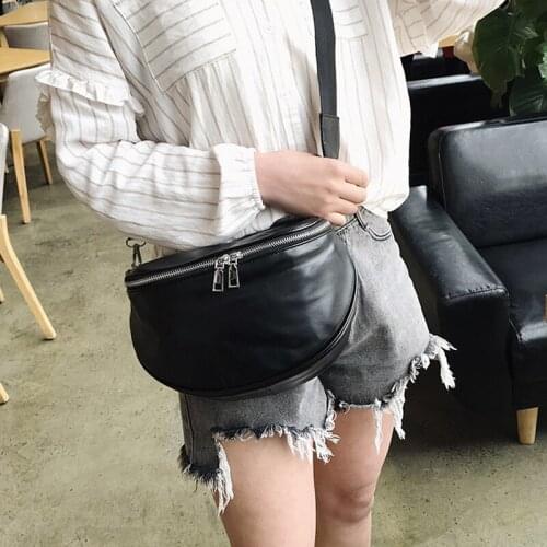Women Waist bag Pure Color Shell Leather Chest Bag Large Capacity Zipper Banana Bags Messenger Shoulder Bag