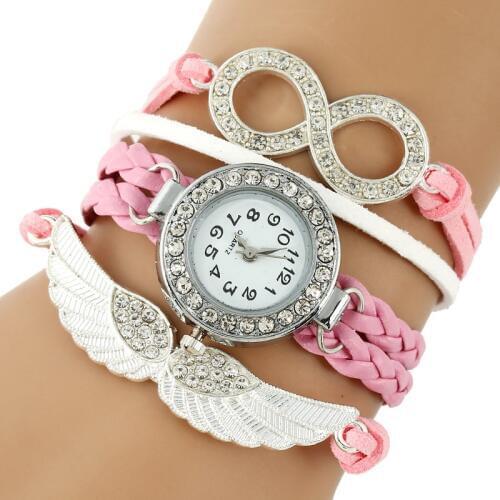 Gnova Platinum Paracord Women Watch Crystal Bracelet Silver Angel Wings Charm Infinity Rhinestone Fashion Wristwatch A401