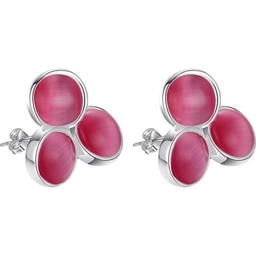 ES-AE118 Classic Silver Color 925 Jewelry Earrings For Women Wholesale Free Shipping Fashion Jewelry Three Pink Crystal