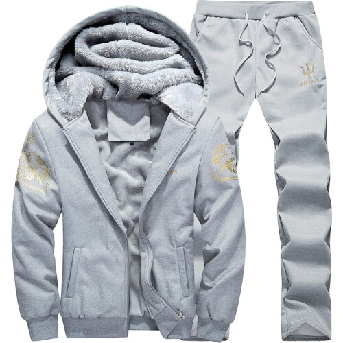 2020 Winter Mens Velvet Fleece Two Piece Outdoor Running Set Thick Sweatshirt Sport Suit Jogging Fitness Tracksuit Sports Wear