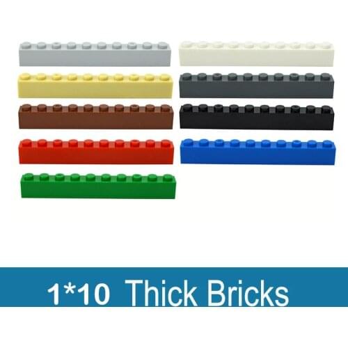 20pcs DIY Thick Features Bricks 1x10 Dots Building Block MOC City Accessories 6111 Creative Educational Compatible Brand Bricks