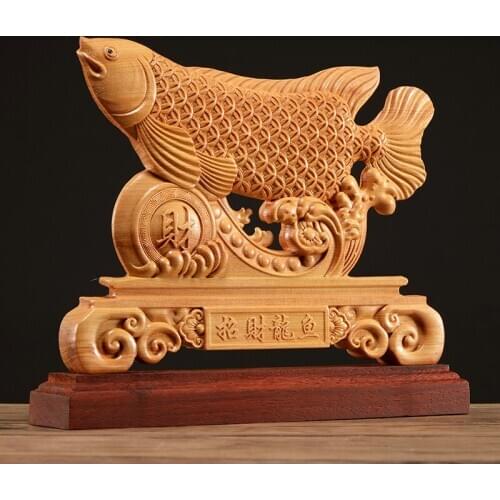 20CM Lucky fish Woodcarving boat decoration Fish Double Sided Carved Hollow Home Gift wood Craft Collection Decorations