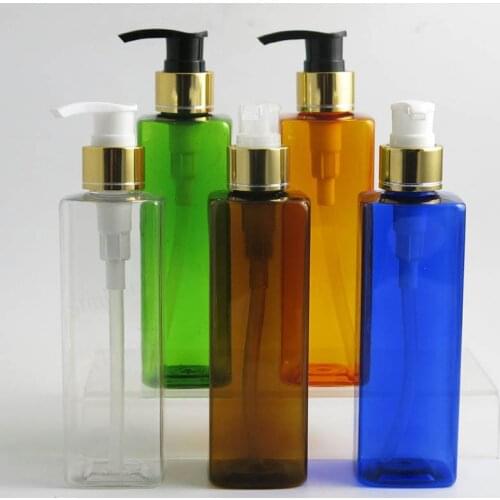 30pcs/ot 8oz 240ml Big Plastic Shampoo Pump Bottle with Gold Silver Collar Clear Amber Blue Orange Bady Cream Lotion Bottle