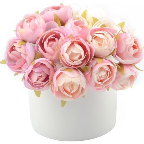 60pcs/bouquet Tea Roses Bouquet for Christmas Home Wedding Decoration Cheap Fake artificial Silk Flowers For Crafting