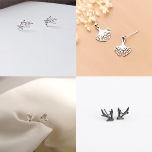 925 Sterling Silver Pin Hollow Out Gingko, Butterfly, Flower and Other Exquisite Style Earrings Add Charm