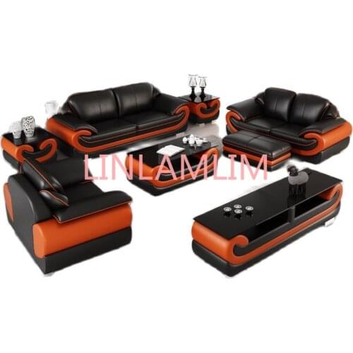 Big living room Sofa top grade cow genuine leather couch Nordic corne muebles de sala 1+2+3 seat + coffee table+ TV stand + side