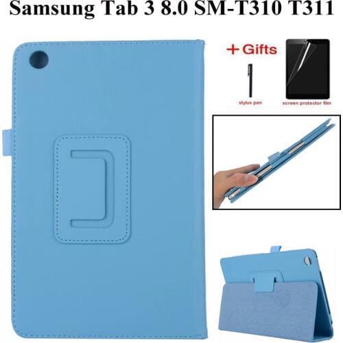 Litchi stand PU Leather Case for Samsung Galaxy Tab 3 8.0 T310 T311 Cover for Samsung Tab3 SM-T310 8.0 inch tablet case+film+pen