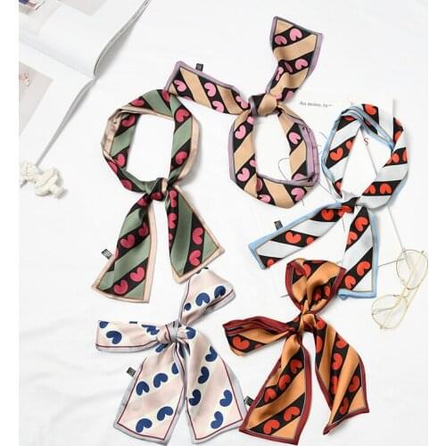 Chic Adult Love Heart Floral Zebra Animal Print Silk Scarf Geometric Decorate Long Neck Tie Four Seasons Casual Scarves 9.5x98cm