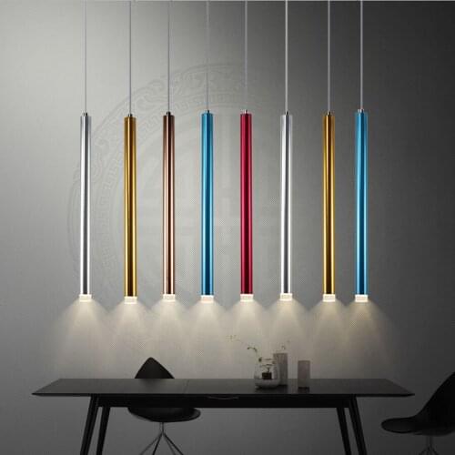 Nordic Cylinder LED Pendant Lights Colorful Body Long Tube Hanging Lamp Kitchen Dining Room Bar Shop Counter Background Lights