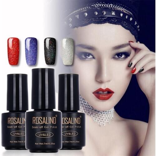 ROSALIND Rainbow Series Colorful Glitter LED Nail Gel Polish Varnish Lacquer Nail Design Base Top Coat All For Manicure Nails