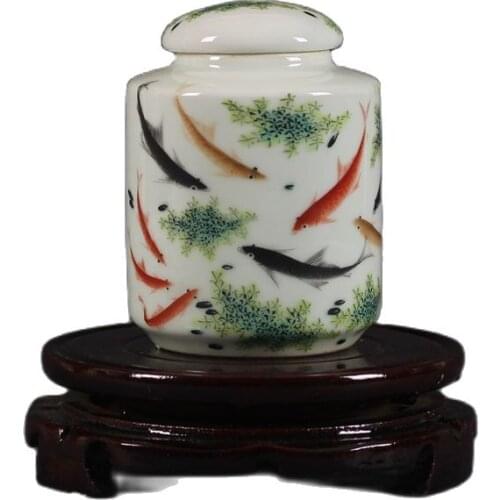 Jingdezhen Ancient Porcelain Pink Carp Tea Cans with Water Drawing Patterns