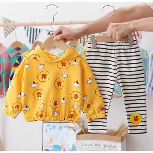 Baby Sets Boys and Girls Coat +pant 2pc Sets Autumn New Childrens Suit Cartoon Duckling Sweater Pants Two-Piece 0-4 Ages