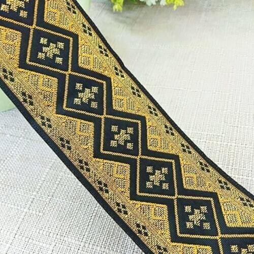 Golden gem diamond ribbon 5CMX10YD Handmade embroidery lace woven Jacquard Ribbon TrimsFor Clothing Straps Belt guitar Accessory