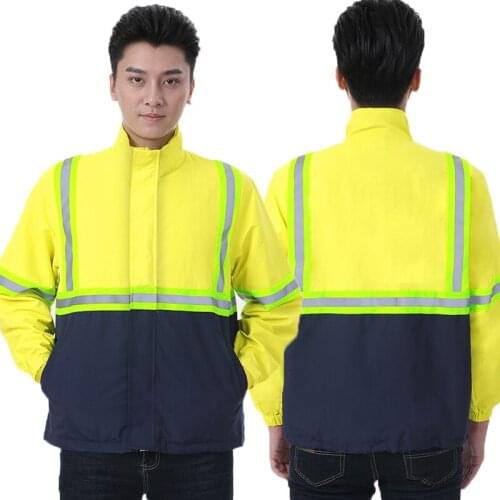 Mens High Visibility Safety Windbreaker Sweatshirt Zipper Hi Vis Wind Water-proof jacket With Reflective Tripes Workwear Tops