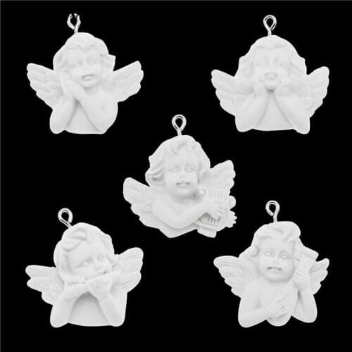 Julie Wang 5PCS Resin Baroque Angel White Charms With Hook Cabochon Pendant Bracelet Jewelry Making Accessory Home Decoration