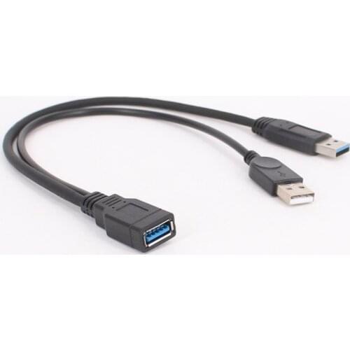 1pc Black USB 3.0 Female To Dual USB Male with Extra Power Data Y Extension Cable for 2.5"Mobile Hard Disk