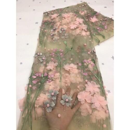 French Tulle Lace Fabric ZH-298684 High Quality African Lace Fabric 3D flowers Latest Lace Material For Evening Party