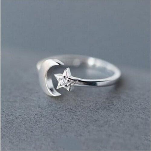 Summer Vintage Crystal Moon Star Rings For Women Boho Geometric Female Finger Rings Party Bohemian Jewelry Korean Gift