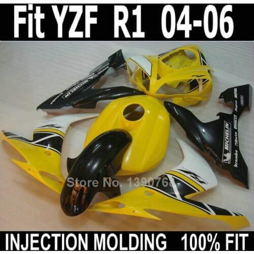 Hot sale fairings for Yamaha injection yellow black YZF R1 2004 2005 2006 plastic fairing kit YZFR1 04 05 06 NV34