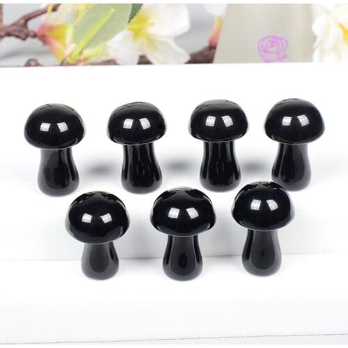 Mini Mushroom Statue Natural Obsidian Stone Carved Hand Polished Healing Decor Trinket Figurine Room Fountain Garden Ornament