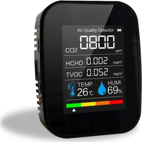 Multifunctional 5 in1 CO2 Meter Digital Temperature Humidity Sensor Tester Air Quality Monitor Carbon Dioxide TVOC HCHO Detector